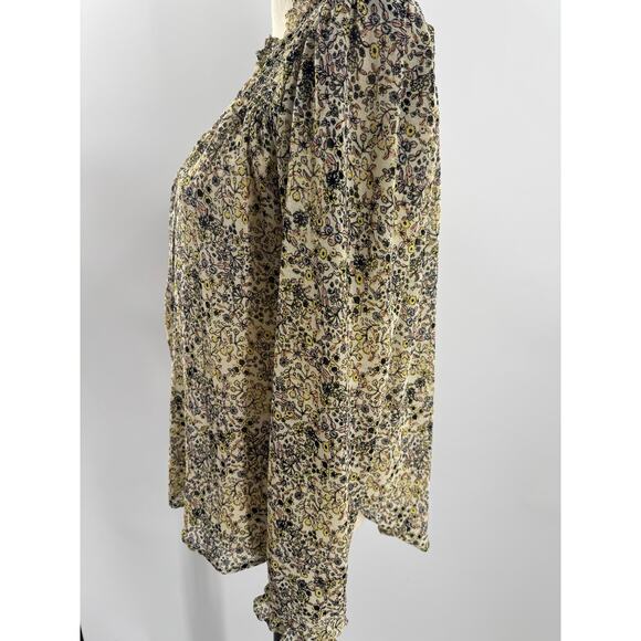Free People Ivory Cream Floral Top Ruffle Pleated Blouse Peasant Boho Small M9| - Picture 3 of 11